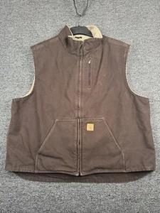 Carhartt Lined Vest Mens Size 2XL Brown Canvas Work Vest - Picture 1 of 6