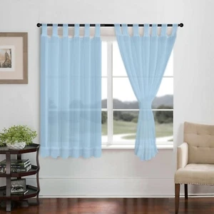 un par de pestañas tapa de lino cortina transparente con corbata respaldos marfil/rosa/azul - Imagen 1 de 23