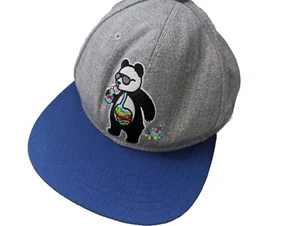 Riot Society Panda Boba Bubbles Blue And Grey Adjustable Flat Bill Hat Cap - Picture 1 of 5
