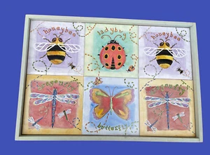 Awesome 6 Ceramic Tile Tray Butterfly Dragonfly Honeybee Ladybug Cottage Chic - Picture 1 of 5