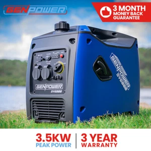 GENPOWER Generator 3500W Peak 3200 Rated Portable Camping Petrol Pure Sine, Blue - Picture 1 of 11