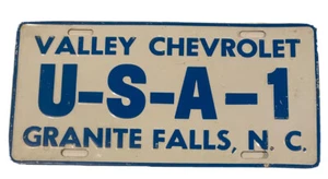 Vintage Valley Chevrolet USA-1 Car Tag Llcense Plate Granite Falls NC - Picture 1 of 2