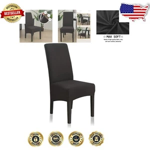 Black Stretch Dining Chair Slipcovers, XL Size - Soft & Easy to Clean, Set of 4 - Picture 1 of 10