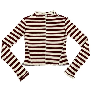 Free People Intimately Striped Thermal Top Size XS Long Sleeve Burgundy Cropped - Picture 1 of 8