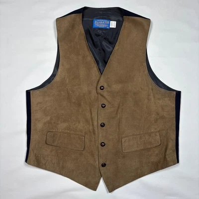 Vintage Pendleton Brown Suede Western Waistcoat Button Vest Made USA Mens 44 - Image 1 of 4