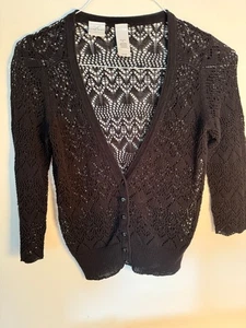 VINTAGE SCHWARZE SPITZENSTRICKJACKE DAMEN KLEIN, GEKNÖPFT, SELTEN - Bild 1 von 8