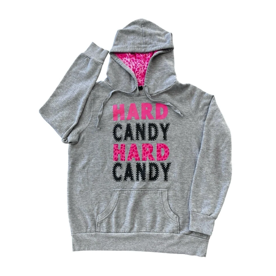 Sudaderas grises con capucha estampado de leopardo caramelo duro Y2K de colección talla XL vanguardista Foto 1 de 4