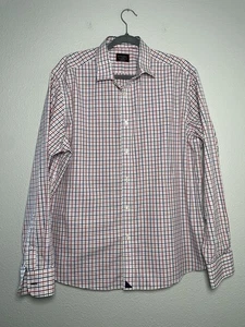 Untuckit Shirt Mens Large Red Blue Plaid Button Down Wrinkle Free Relaxed Fit - Picture 1 of 8