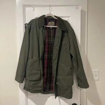 Vtg LL Bean Jacket Men's Medium Tall Green Barn Chore Coat Corduroy Collar Field - Image 1 of 4