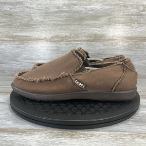 CROCS Men's Santa Cruz Tan Canvas Frayed Edge Loafers Size 7 - Picture 1 of 8