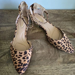 Lane Bryant Leopard Print Faux Suede Super Chic Flat Ankle Strap Shoes 11W - Picture 1 of 8