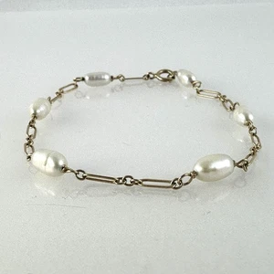 Beautiful Vintage Women’s Bracelet 14k Yellow Gold And Pearls 2.5 Grams - Picture 1 of 6