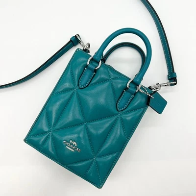 Coach CJ580 Shoulder bag Sacoche Leather Turquoise Blue North South 2Way Quilte - image 1 of 4