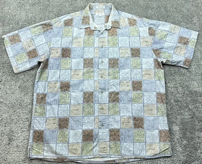 Pierre Cardin Shirt Mens XLT Blue Green Brown Geometric Print Button Up Cotton - Image 1 of 4