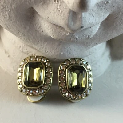 HEIDI DAUS "Tailored to Please" Earrings Smoky Quartz Crystal ~ Clip on back - Image 1 of 4