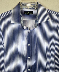 Bristol and Bull Mens Long Sleeve Blue and White Striped Shirt Flip Cuff Size XL - Picture 1 of 9