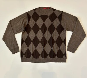 Izod Sweater Mens Adult XL Brown Pullover V Crew Neck Knit Argyle Preppy Casual - Picture 1 of 9