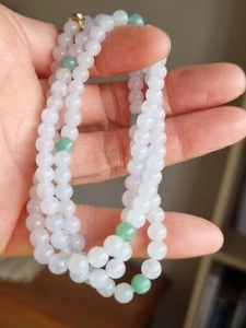 Certified 100% Natural Icy White with Green Jadeite Jade Beaded Necklace - Picture 1 of 10