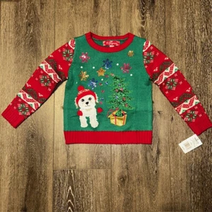 NWT 33 Degrees Girls Ugly Christmas Sweater Sz XS 6/6X Dog Presents BRAND NEW - Picture 1 of 5