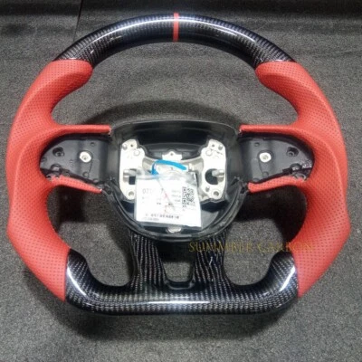 Volante de fibra de carbono rojo ajuste Dodge Charger Challenger Durango SRT 15-23 Foto 1 de 2