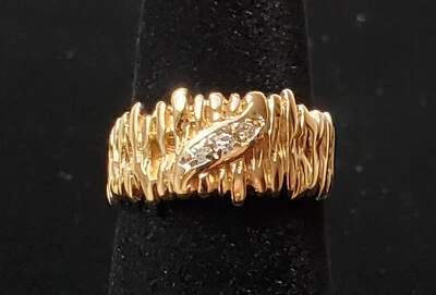MCM Vintage 14K Gold G.W.R. Band Ring Abstract Wide Modernist Brutalist Bark - Image 1 of 4