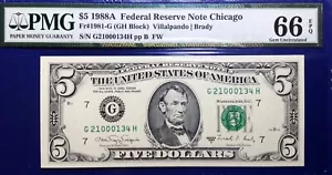 1988A $5 Federal Reserve Note Fr-1980-G Chicago PMG66 Gem EPQ - Picture 1 of 2