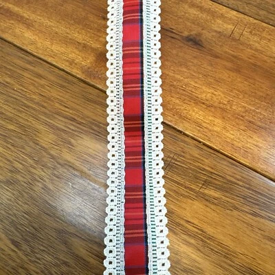 Plaid Red & White Lace Craft & Novelty Ribbon by Rifabco 6 yd Cotton - Image 1 of 4