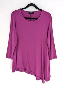 Comfy USA women's XS fuchsia 3/4 sleeve button high-low hem tunic shirt USA - Picture 1 of 13