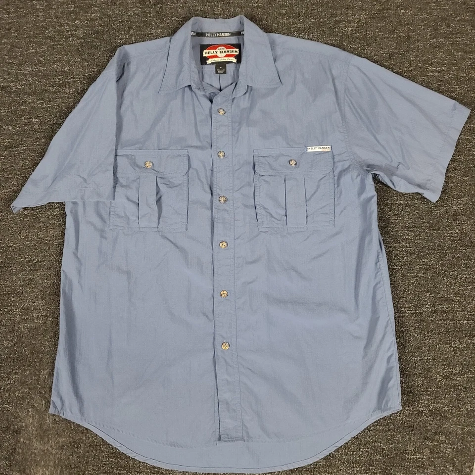 Helly Hansen Shirt Mens Medium Gray Nylon Fishing Outdoor Short Sleeve Button Up - Image 1 of 4