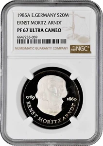 Germany - GDR 20 mark 1985, NGC PF67 UC, "Ernst Moritz Arndt" silver coin - Picture 1 of 2