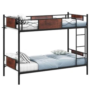 Industrial Metal Bunk Bed Frame 2-in-1 Convertible Bed w/Safety Guardrails Black - Picture 1 of 10