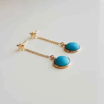 Pendiente colgante de mujer de oro macizo de 14k y 18k turquesa natural para dormir Foto 1 de 4