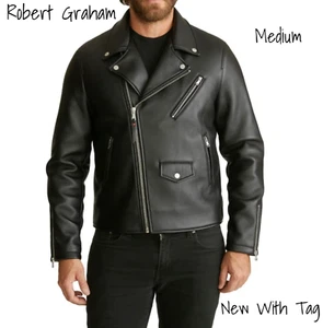 Robert Graham Herren schwarz veganes Leder Motorradjacke - Medium, neu mit Etikett - Bild 1 von 3