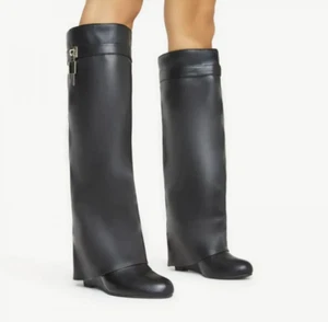 Women's Mid Calf Pointed Toe wedge Knee High Heel Boots Lemonade I Am The One - Picture 1 of 1