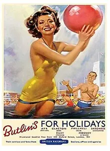 Cartel de ferrocarril antiguo de Butlin's letrero de metal pequeño (Og 2015) - Imagen 1 de 1