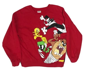 Looney Tunes Sweatshirt Youth Large (11-13) Red Double Sided Graphic Sweater - Picture 1 of 7