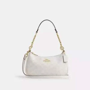 NWT Coach Teri Fashion Shoulder Bag In Leather Coated Canvas Glacier White CA548 - Picture 1 of 7