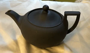 RARE C1890 Wedgwood BLACK BASALT Teapot Round Finial Diagonal Cut 7x4.5" NICE! - Picture 1 of 9