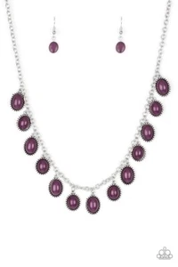 Paparazzi Jewelry Make Some ROAM! Purple Silver Necklace Earrings Bead Fringe - Picture 1 of 3