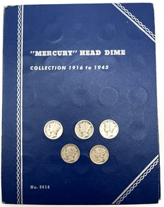 LIBRO DE MONEDAS DE DIEZ CENTAVOS WHITMAN 9014 CABEZA DE MERCURIO 90% PLATA 1920 1925 1936 1941 1944 - Imagen 1 de 12