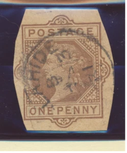 Great Britain Stamp, QV Cut Square, Used, One Penny Brown, Date/City Cancel - Picture 1 of 1