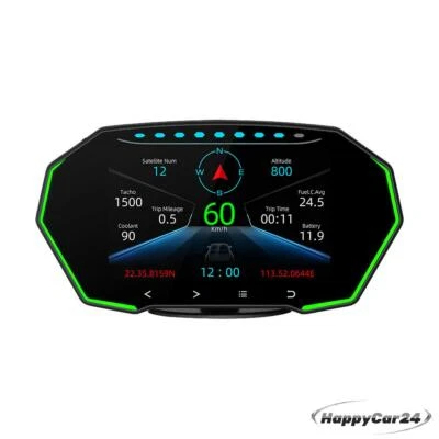 HUD OBD2+GPS Calibre Coche LCD Pantalla Digital Odómetro Velocímetro Medidor RPM Alarma Foto 1 de 4