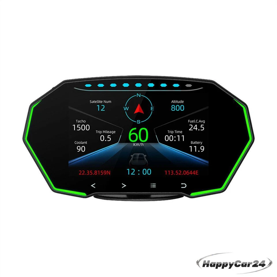 HUD OBD2+GPS Gauge Car LCD Digital Display Odometer Speedometer Meter RPM Alarm - Image 1 of 4