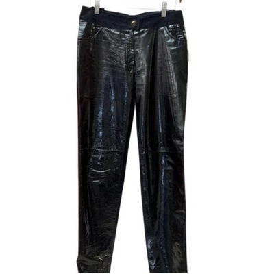 Chanel CC Black Patent Leather and Suede Straight Pants - Image 1 of 4