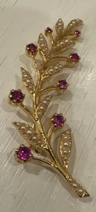 Vtg MMA Cleo Faux Pearl Pink Red Rhinestone Floral Spray Brooch Flowers 3” - Picture 1 of 5
