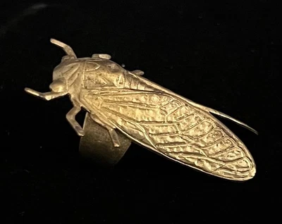 Cicada Ring Tall Egyptian Brass Adjustable Base Beetle Egyptian Revival Jewelry - Image 1 of 4