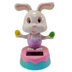 Solar Powered Dancing Rabbit Bobblehead Toy Bunny Easter Toy Cute Car Decor Vtg - Imagen 1 de 6