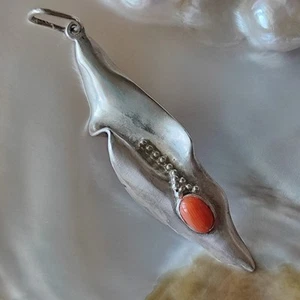 Vintage Noy Li Israel Sterling Silber 925 Anhänger. Koralle Modernist 3,8g - Bild 1 von 14