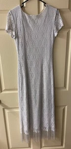 Womens JESSICA HOWARD Silver Metallic Thread Crocheted Cap Sleeve Party Cocktail - Picture 1 of 8