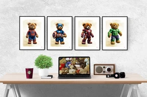 Juego de 4 impresiones de oso de peluche Marvel superhéroe imágenes arte de pared póster - Imagen 1 de 5